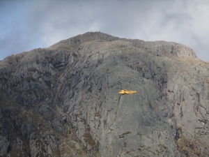 Helicopter in front of Loft Crag